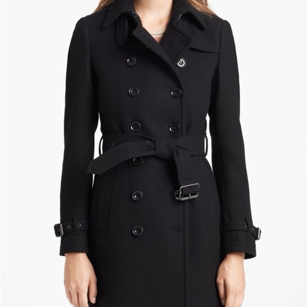 Burberry Black Double-Breasted Belted Trench Coat- Wool